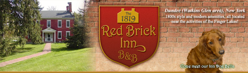 The 1819 Red Brick Inn is a country getaway close to all the action of the Finger Lakes. We are located in between Seneca and Keuka Lakes.